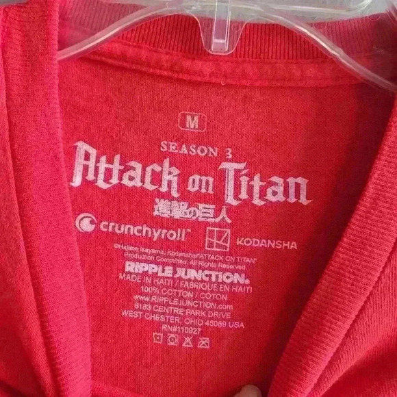 Sword Attack Titan Logo Men's T Shirt Atack on Titan Size M Red Short Sleeve - Picture 6 of 10